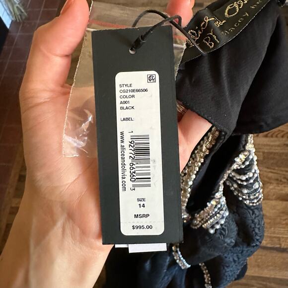 NWT Alicia and Olivia Jewel Embellished Textured Pleated Gown Black - Picture 11 of 12